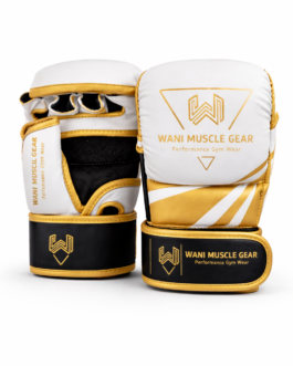 Custom sparring boxing gloves white gold black WANI Muscle Gear premium leather training gloves with wrist support and multi-layer foam padding