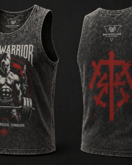 Custom Washed Black Gym Tank Top Iron Warrior Print Premium Cotton Muscle Shirt OEM Fitness Apparel