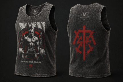 Custom Washed Black Gym Tank Top Iron Warrior Print Premium Cotton Muscle Shirt OEM Fitness Apparel