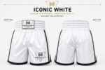 Custom white boxing shorts premium satin fabric athletic fit Wani Muscle Gear OEM boxing shorts manufacturer