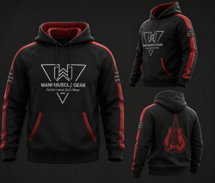 Promotional infographic for the "Boxing Hoodie" by Wani Muscle Gear.