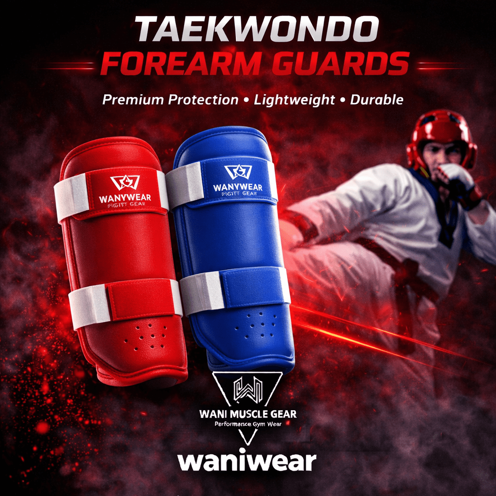 Custom Taekwondo forearm guards in black and red by Wani Wear