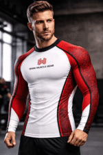 Men’s red white rashguard compression top WANI Muscle Gear gym wear