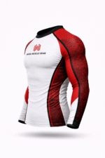 Men’s red white rashguard compression top WANI Muscle Gear gym wear