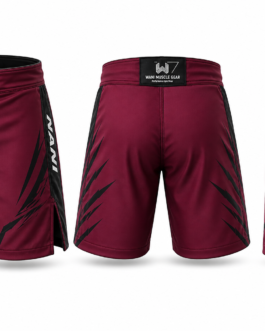 custom mma fight shorts front back side view red black sublimation oem odm manufacturer