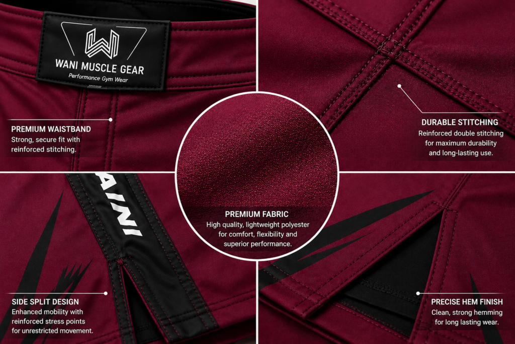 mma shorts fabric close up stitching detail durable polyester sublimation fightwear