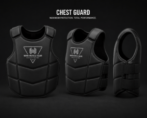 Custom MMA Boxing Chest Guard with High Density Foam Protection and Reinforced Stitching for Combat Sports Training.