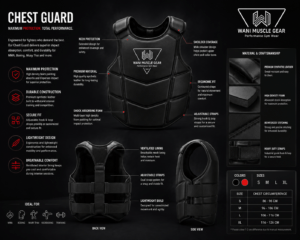 Custom MMA Boxing Chest Guard with High Density Foam Protection and Reinforced Stitching for Combat Sports Training.