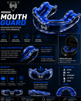 Premium black boxing mouth guard with protective case for MMA, boxing, Muay Thai, rugby, hockey, and combat sports