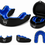 Premium black boxing mouth guard with protective case for MMA, boxing, Muay Thai, rugby, hockey, and combat sports