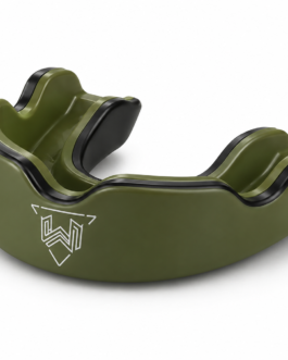 Wani Muscle Gear premium dual-layer mouth guard for boxing and MMA, olive green with black trim