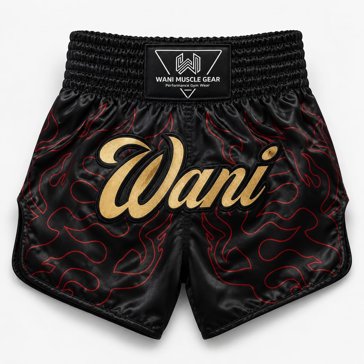 Wani Black Flame Muay Thai Boxing Shorts – Custom Sublimation Trunks Wani Black Flame Muay Thai Boxing Shorts – Custom Sublimation Trunks