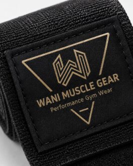 Wani Muscle Gear custom logo patch on rolled boxing hand wrap, private label branding example