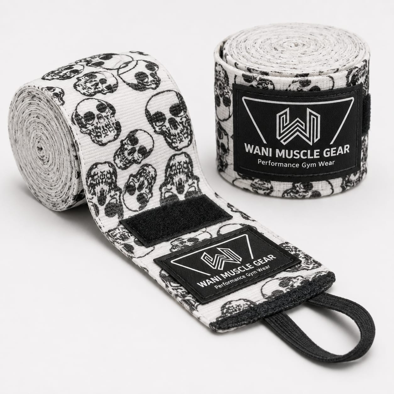 Custom Skull Boxing Hand Wraps | Premium Semi-Elastic Cotton Boxing Wraps | OEM Private Label Boxing Equipment Manufacturer Custom Skull Boxing Hand Wraps by Wani Muscle Gear – Premium Semi Elastic Cotton Boxing Wrist Wraps with Hook and Loop Closure for Boxing, MMA, Muay Thai and Fitness Training