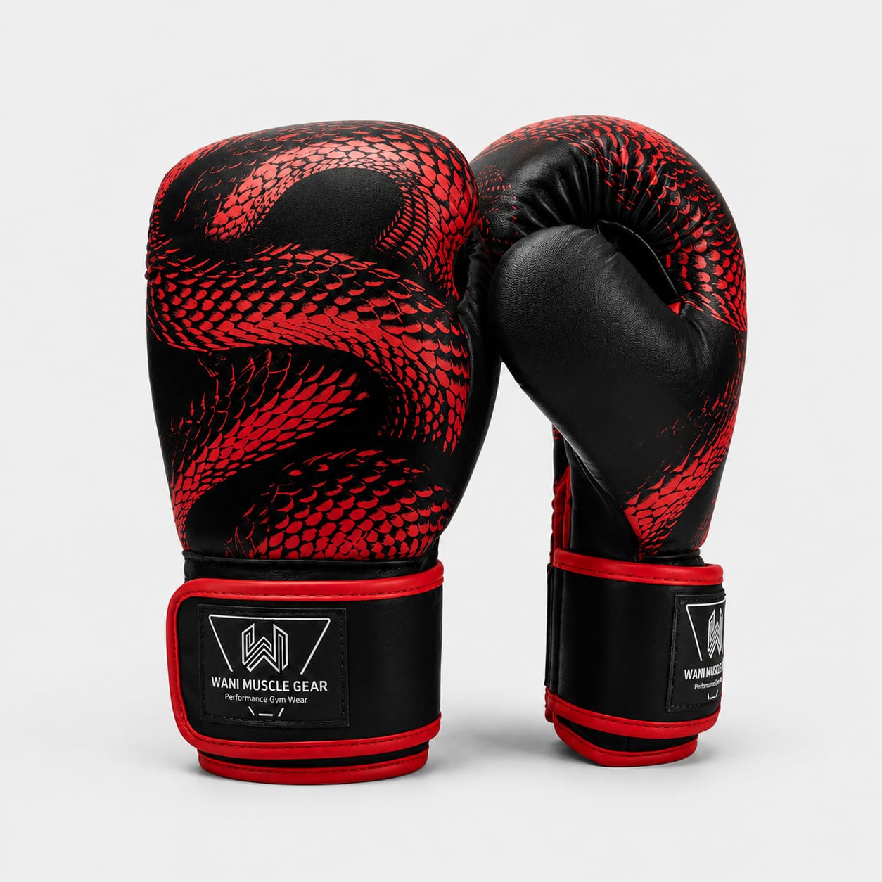 Wani Wear PU Leather Boxing Gloves – Dragon Scale Training & Sparring Gloves Wani Muscle Gear boxing gloves front and back view with dragon scale print design