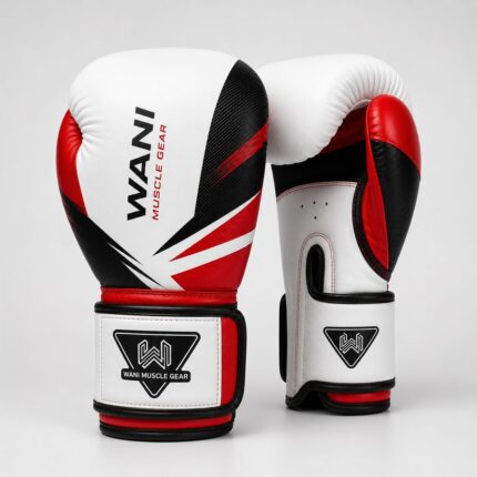 Custom black and red boxing gloves front and palm view for wholesale OEM private label